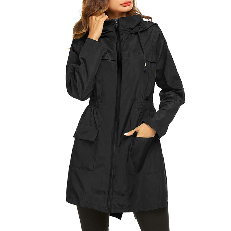 Women's Lightweight Waterproof Jacket - Elastic Waist Design