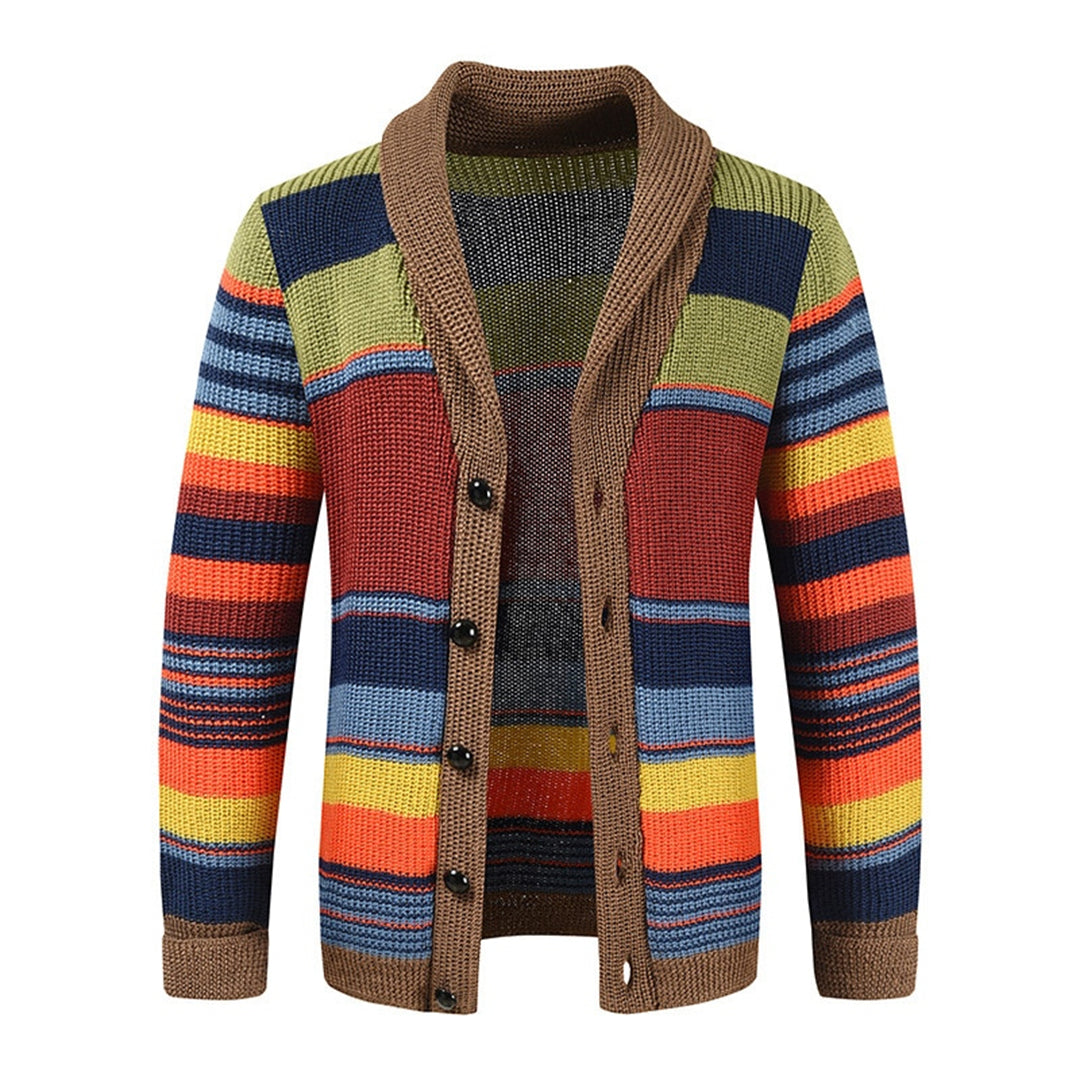 Herren-Strick-Cardigan - Mehrfarbig im Vintage-Streifen-Stil