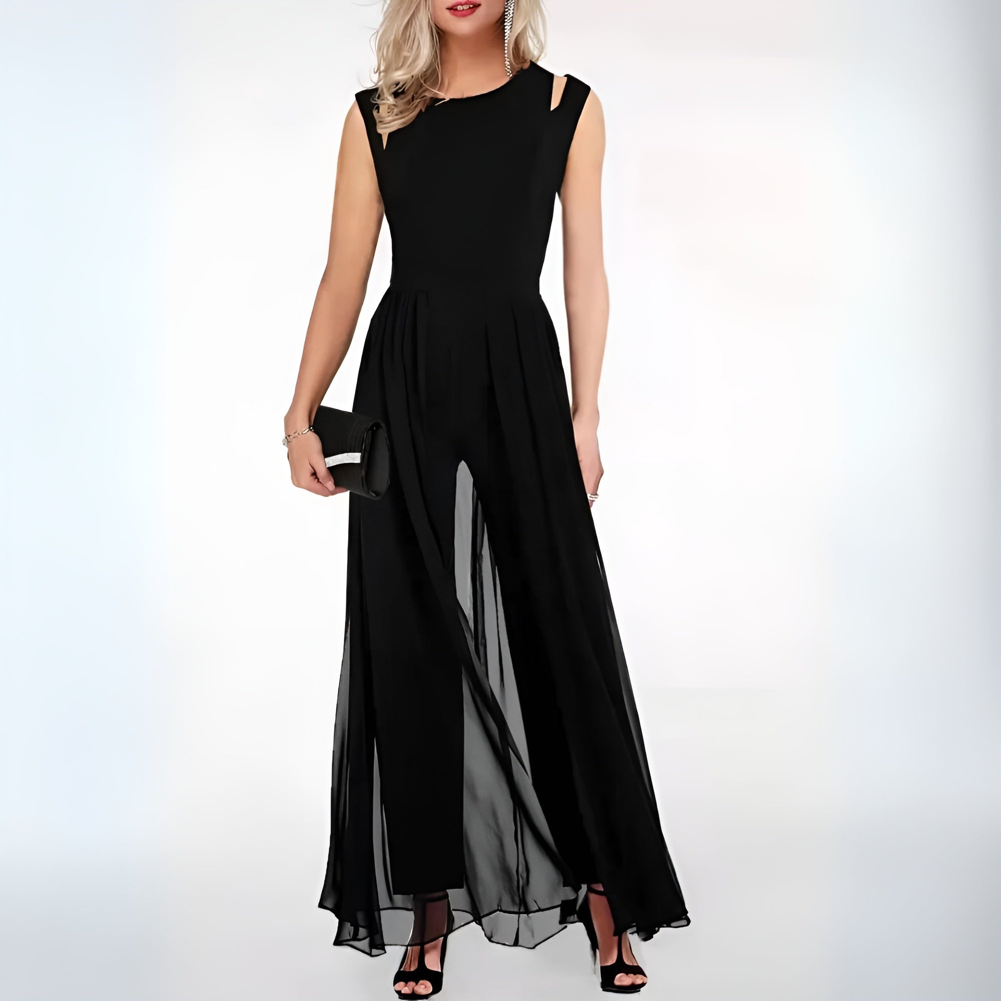 Damen Jumpsuit mit weitem Bein - Ärmellos mit Cut-Out-Schultern