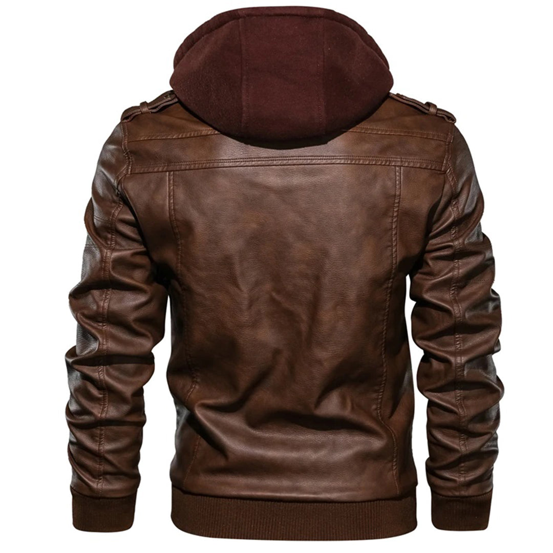 Herren Jacke im Moto-Stil mit Kapuze - Reißverschluss mit Hohem Kragen