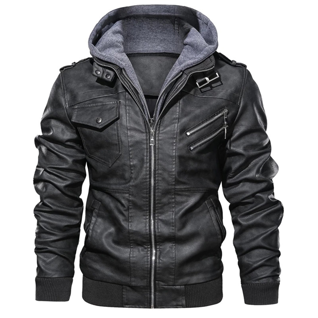 Chaqueta para hombre estilo moto con capucha - cremallera con cuello alto