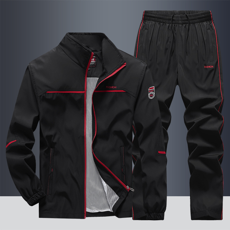 Herren Windbreaker Stil Trainingsanzug Set - Jacke mit Reißverschluss & Jogger