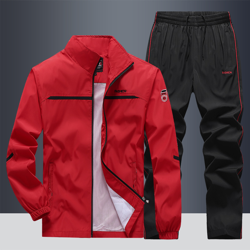 Herren Windbreaker Stil Trainingsanzug Set - Jacke mit Reißverschluss & Jogger