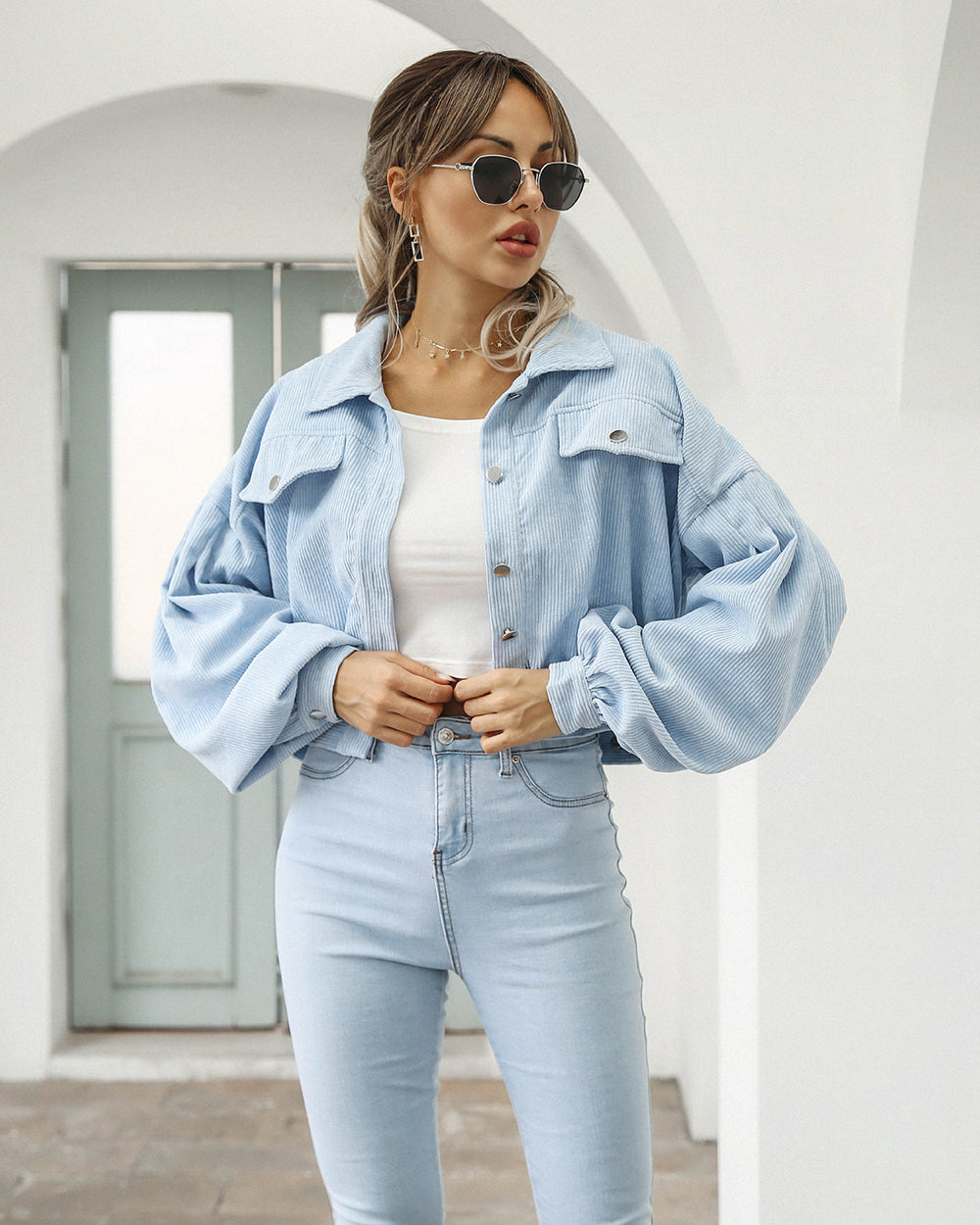 Damen Kurze Jeansjacke - Eleganter Cord-Stil