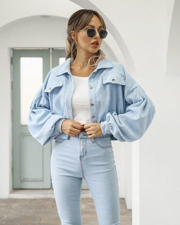 Damen Kurze Jeansjacke - Eleganter Cord-Stil
