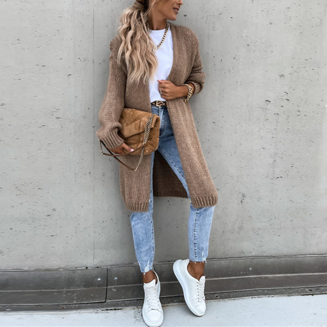 Damen Lange Strickjacke – Stil mit offener Vorderseite