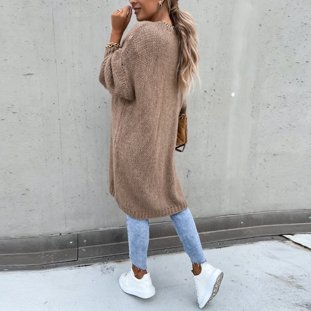 Damen Lange Strickjacke – Stil mit offener Vorderseite