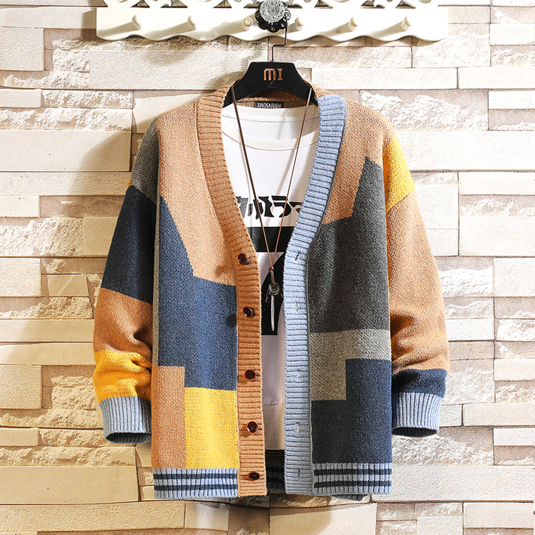 Herren-Strick-Cardigan - Color-Block-Stil