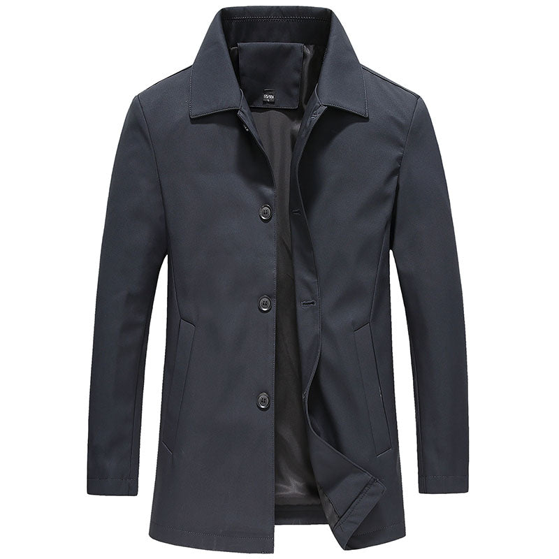 Men's Single-Breasted Winter Coat - Mid-Length Classic Style
