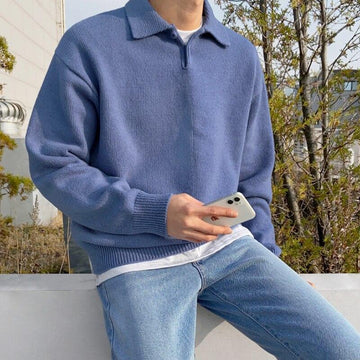 Herren Strick-Polo-Pullover – Entspannte Passform mit Kragen-Knopfleiste
