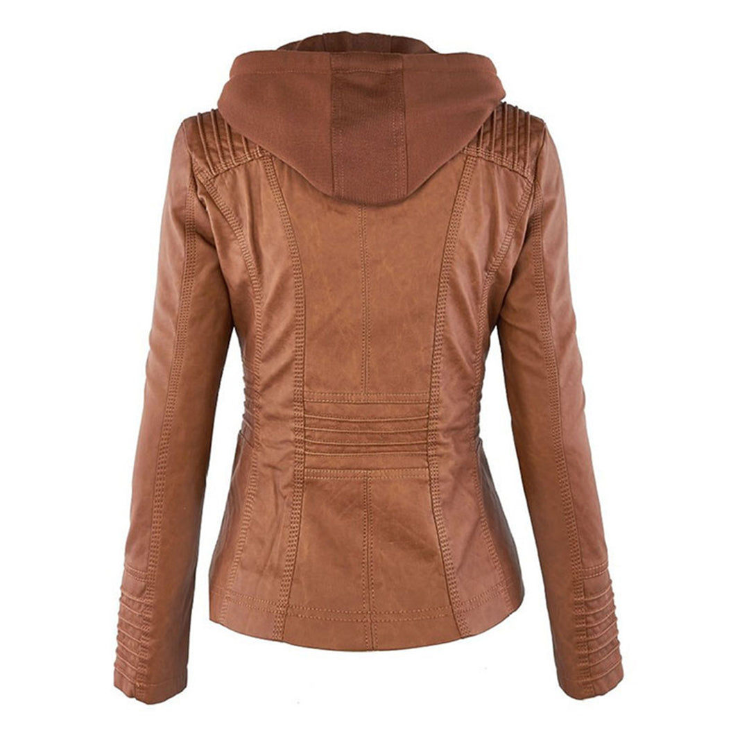 Women's jacket with multiple zippers - hood & textured outerwear