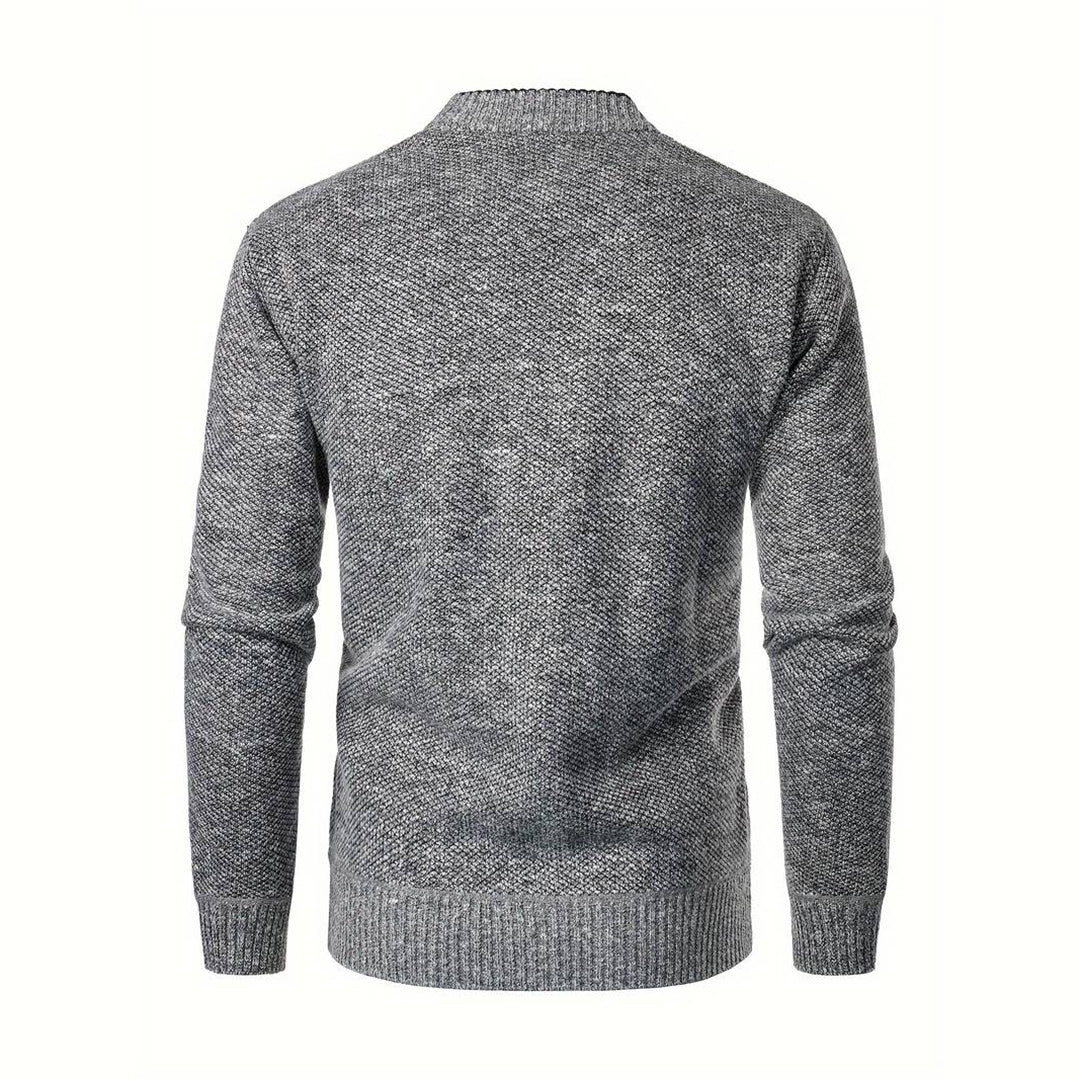Herren Hellgraue Button-Up Strickjacke - Warmes Plaid-Futter
