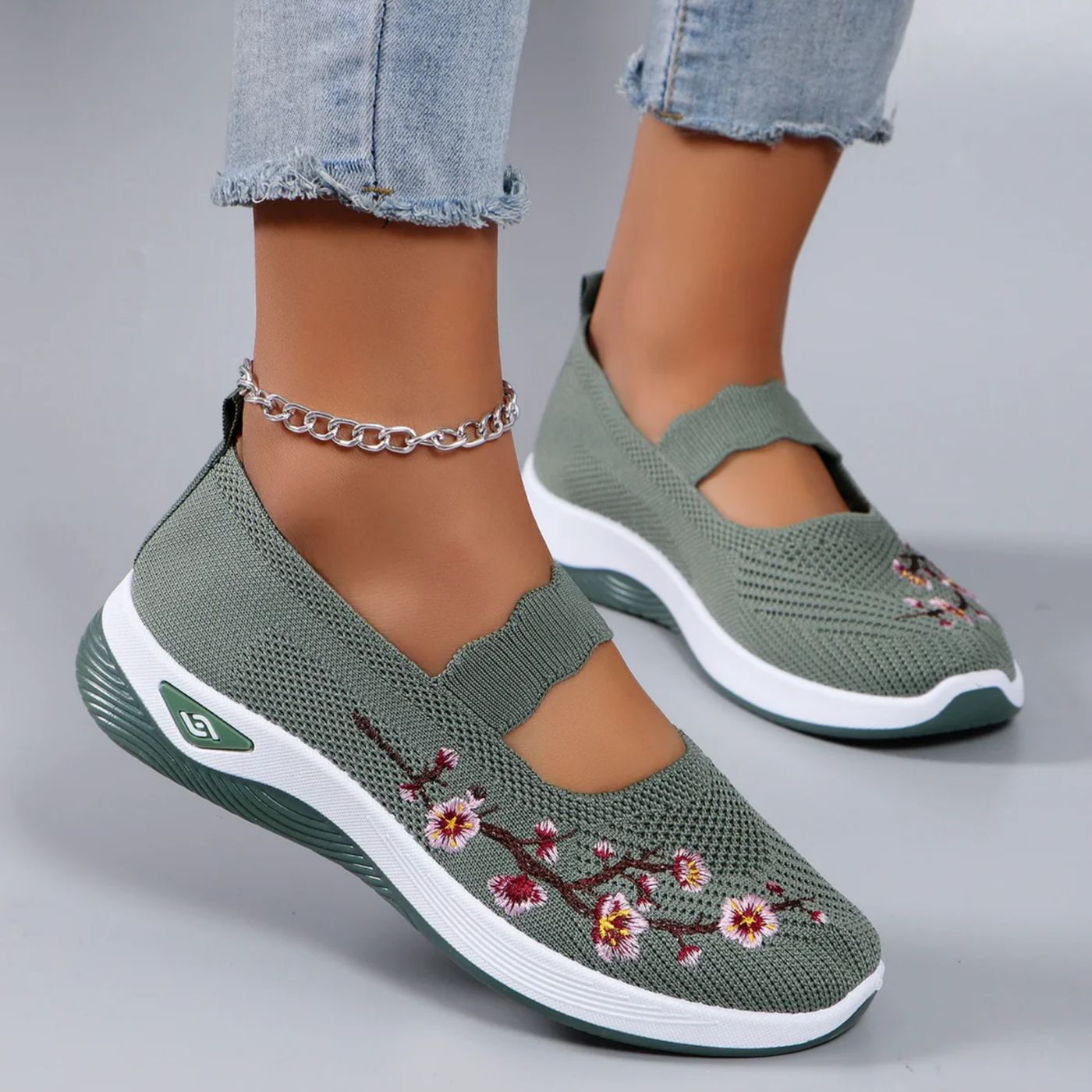 Damen Strick-Sneaker - Slip-On mit Blumenmuster