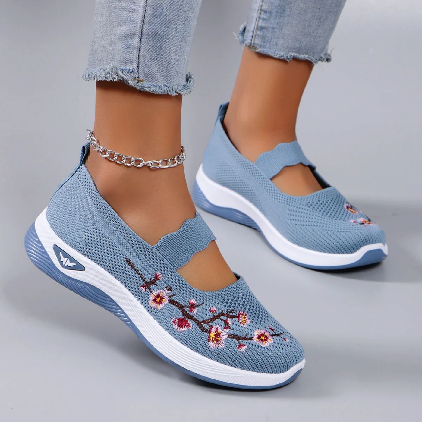 Damen Strick-Sneaker - Slip-On mit Blumenmuster