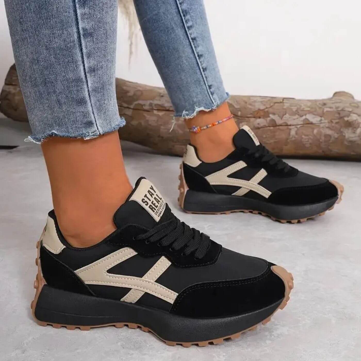 Damen Schnür-Sneaker - Chunky Sohle mit Kontrast-Panel