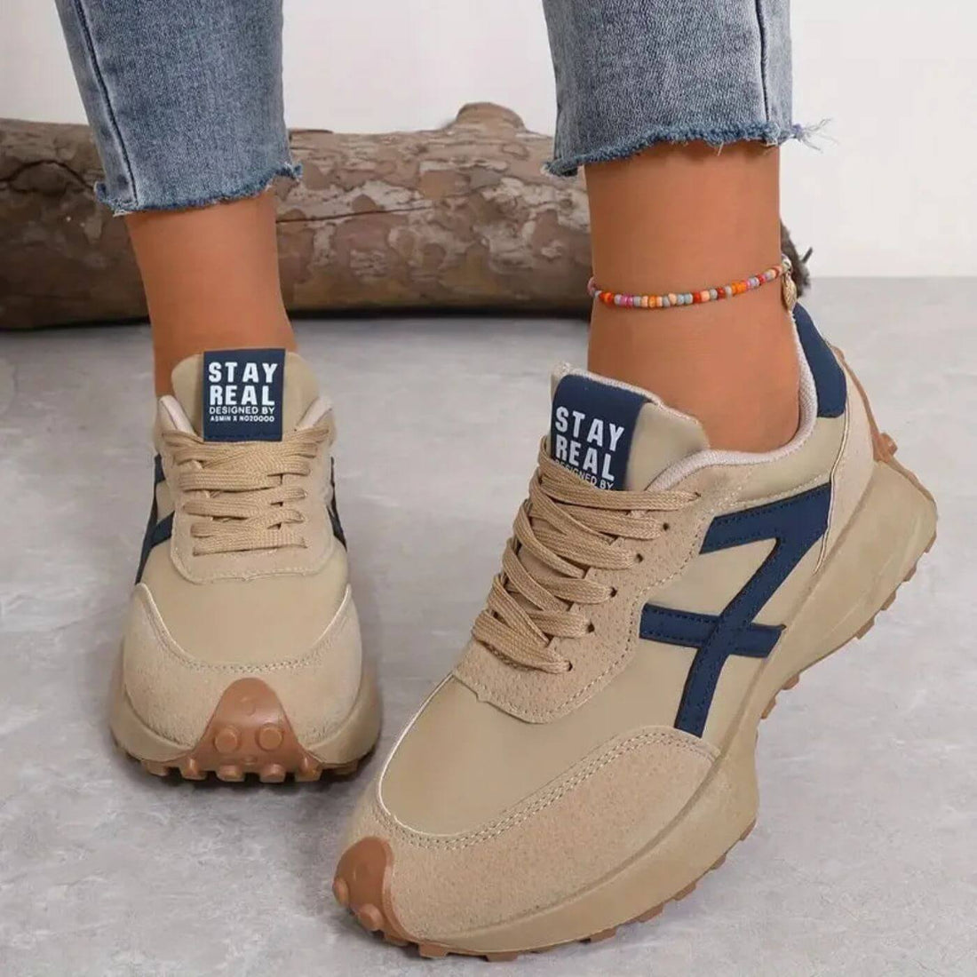 Damen Schnür-Sneaker - Chunky Sohle mit Kontrast-Panel