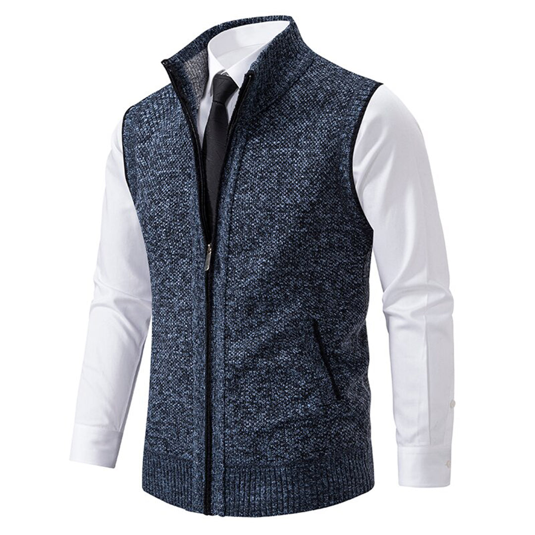 Herren Stehkragen Gilet - Gestrickte Weste mit Reißverschluss