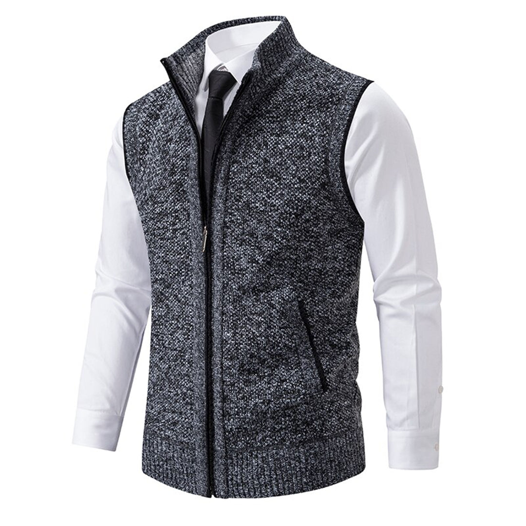 Herren Stehkragen Gilet - Gestrickte Weste mit Reißverschluss