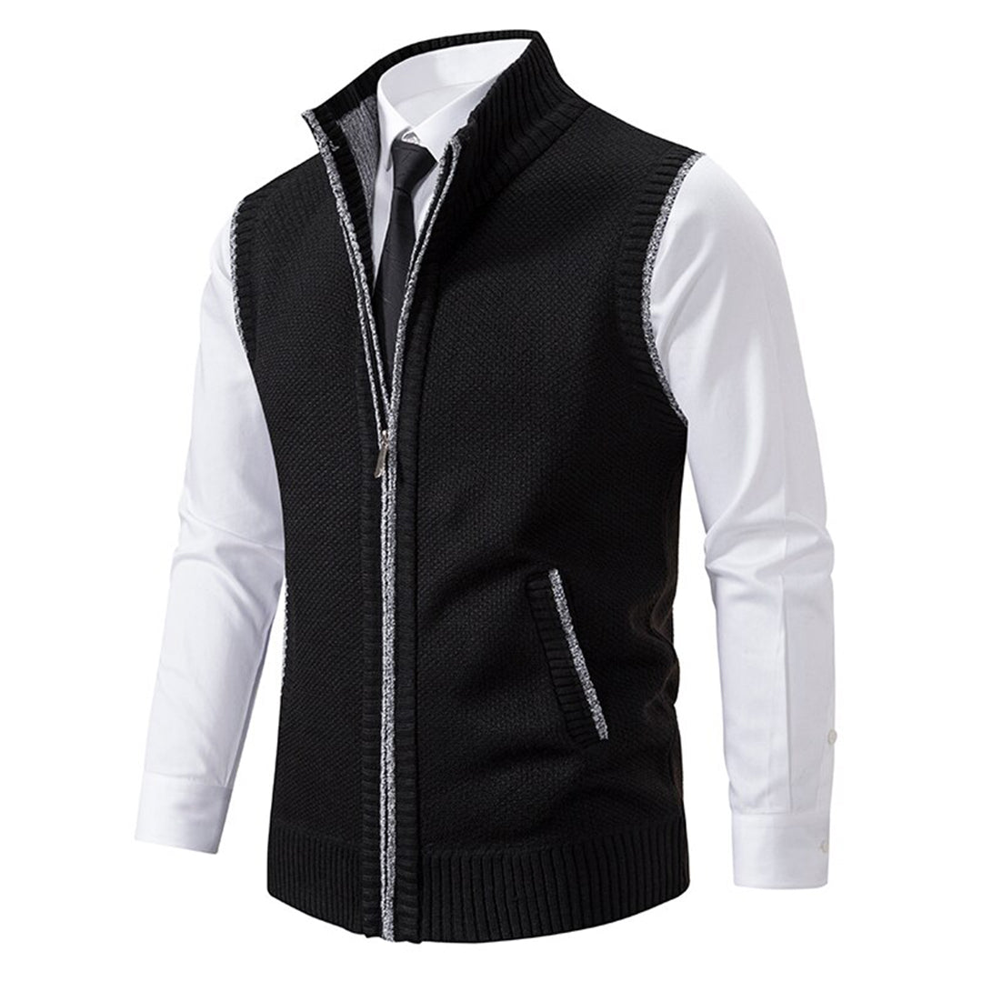 Herren Stehkragen Gilet - Gestrickte Weste mit Reißverschluss