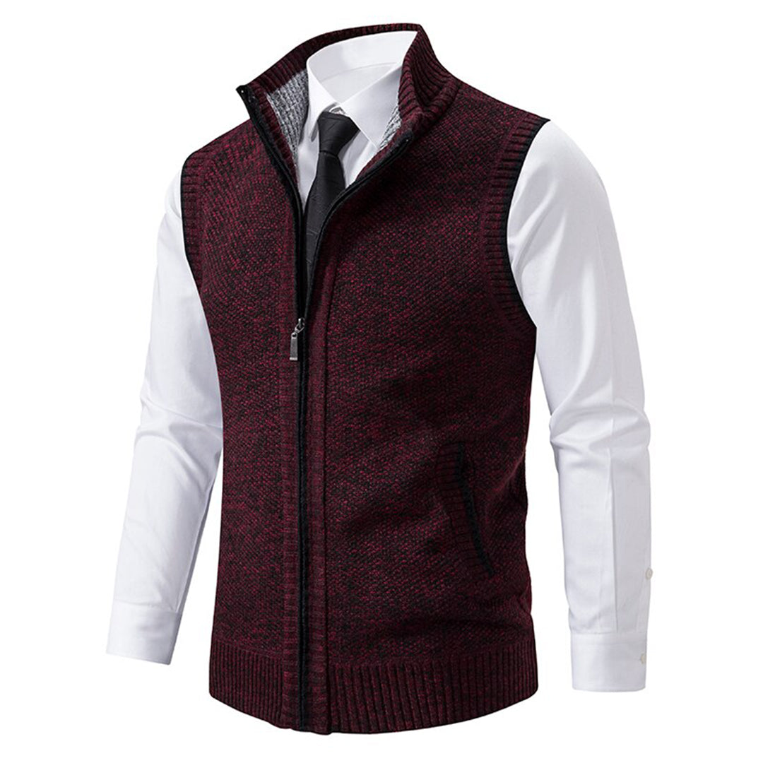 Herren Stehkragen Gilet - Gestrickte Weste mit Reißverschluss