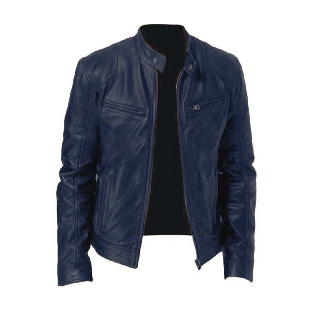 Chaqueta para hombre estilo moto - Cuello alto y bolsillos con cremallera