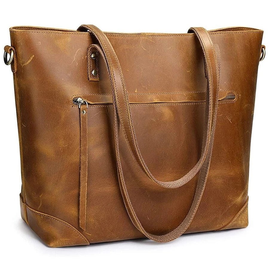 Damen Vintage Leder Tote Bag - Stilvoll & Langlebig