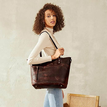 Damen Vintage Leder Tote Bag - Stilvoll & Langlebig