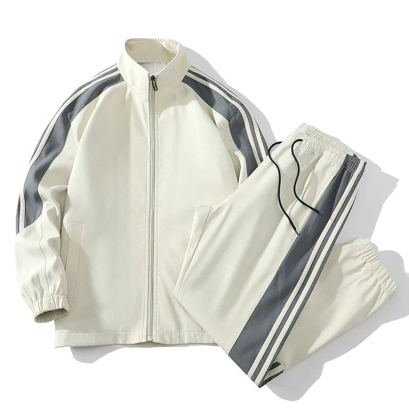 Herren Gestreifter Trainingsanzug Set - Jacke mit Reißverschluss & Jogger