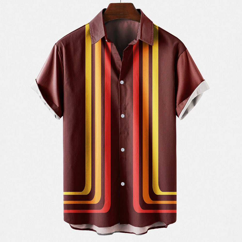 Men’s Striped Shirt - Retro Style with Short Sleeves