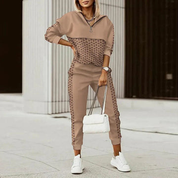 Damen Kapuzenpullover mit Reißverschluss & Jogginghosen Set - Zweiteiliger Athleisure