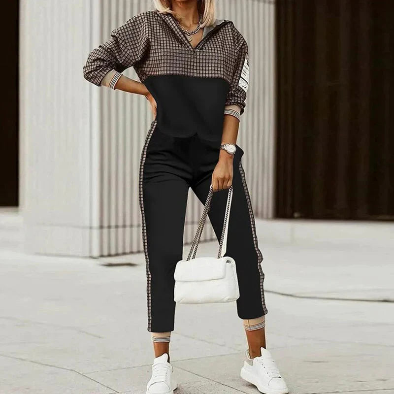 Damen Kapuzenpullover mit Reißverschluss & Jogginghosen Set - Zweiteiliger Athleisure