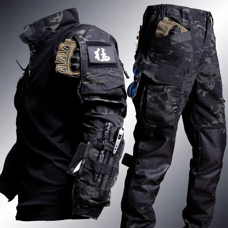 Equipo táctico de combate para hombre – Camisa de camuflaje con cremallera de cuarto y pantalón cargo