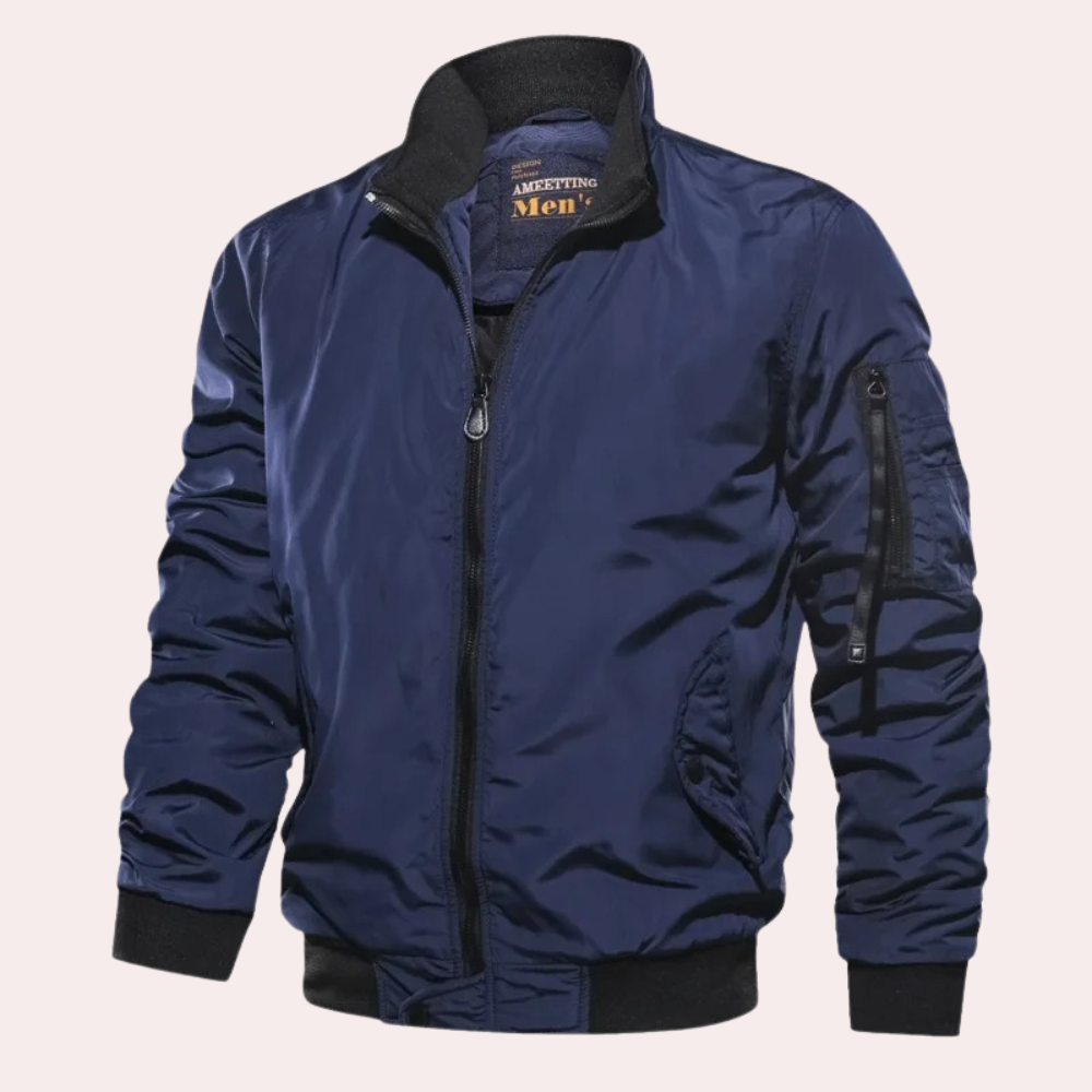Men's Windproof Bomber Jacket - Zipper with Sleeve Pocket