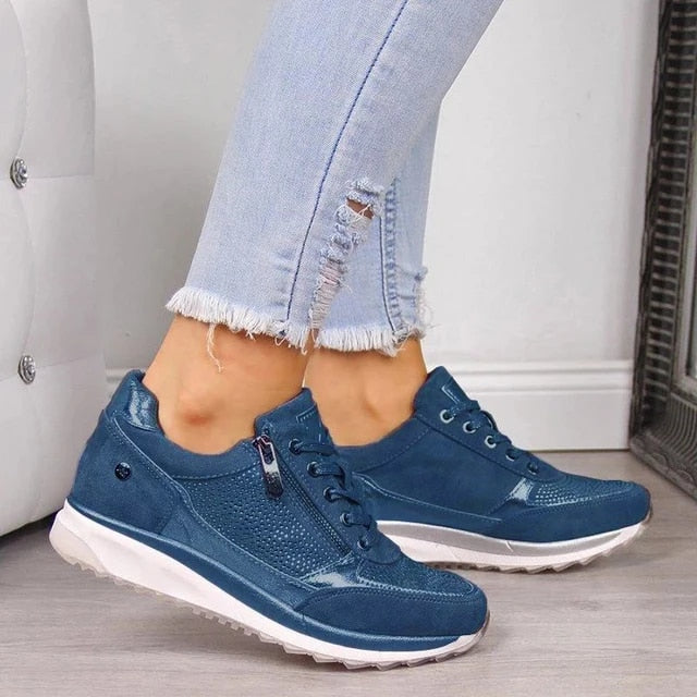 Stilfulla ortopediska andningsbara sneakers med dragkedja för dam