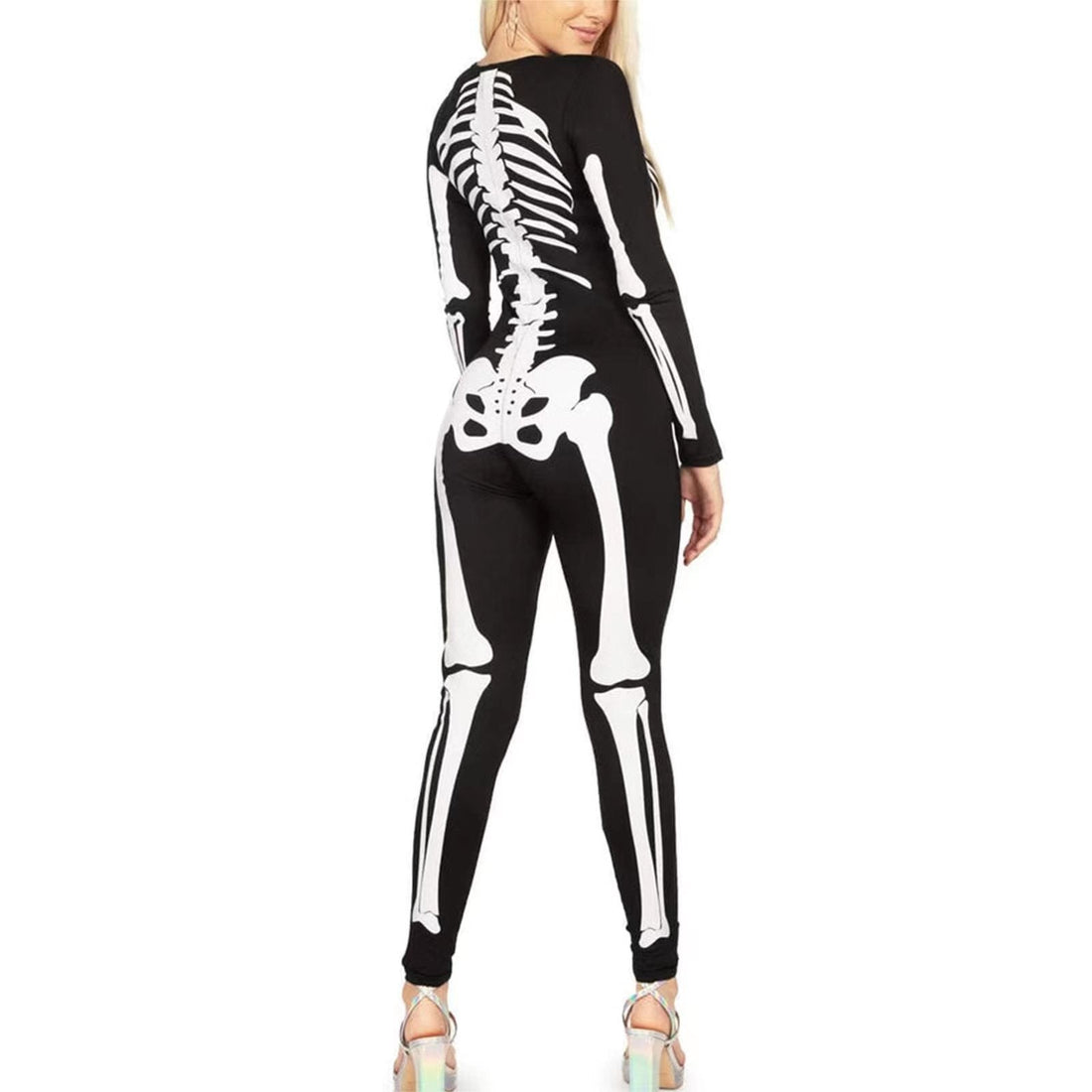 Dam Svart Skeletttryck Overall - Heltäckande Halloween Kostym