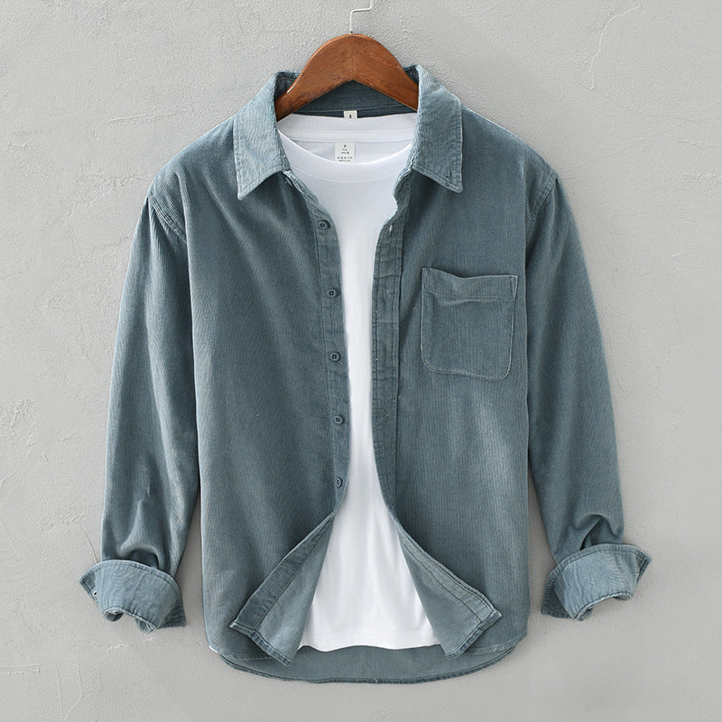 Camicia in velluto a coste stile retrò con bottoni per uomo