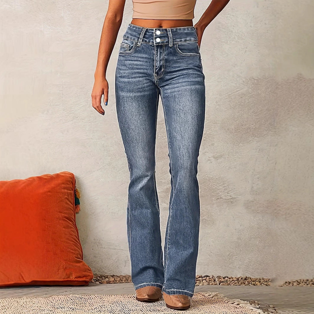 Women's Flared Jeans - High Waist and Stretchy