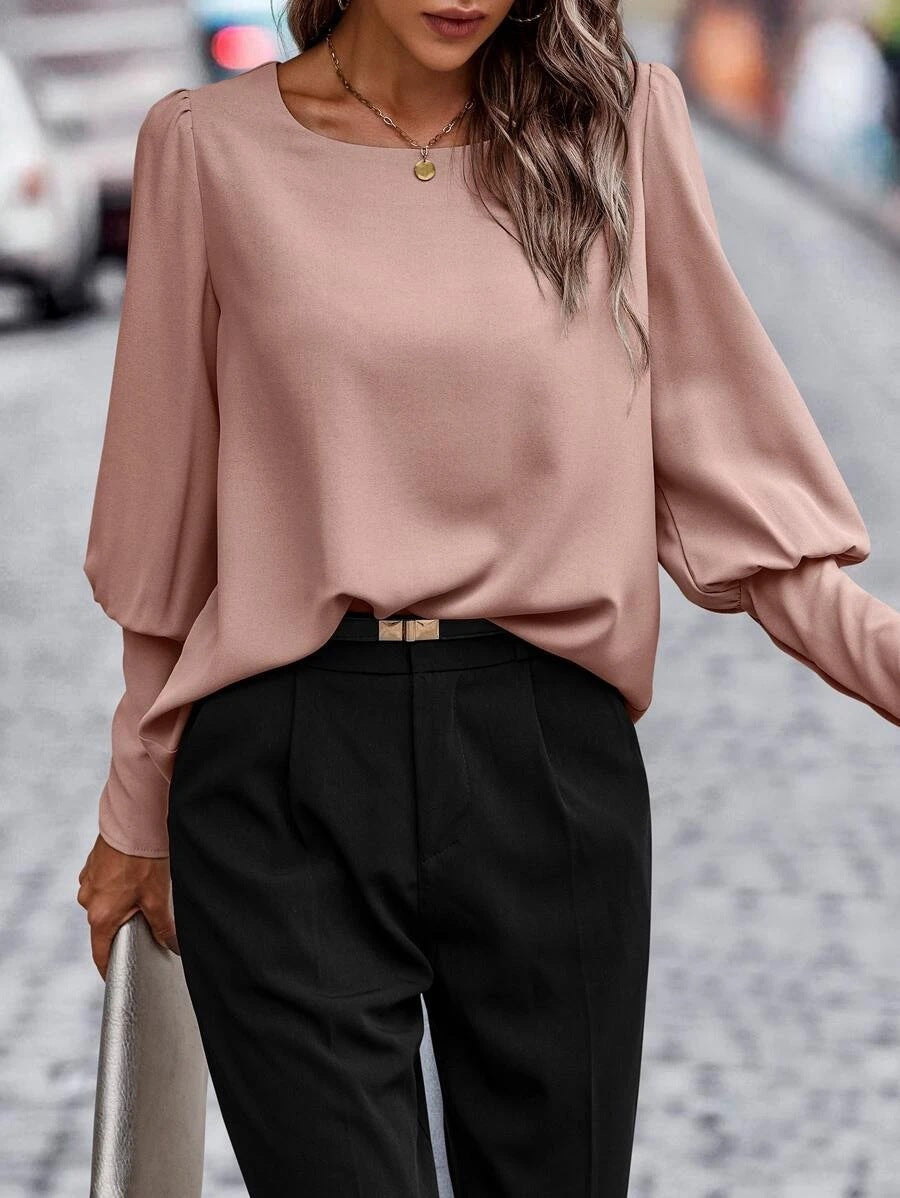 Women's blouse with puff sleeves - round neck & loose fit