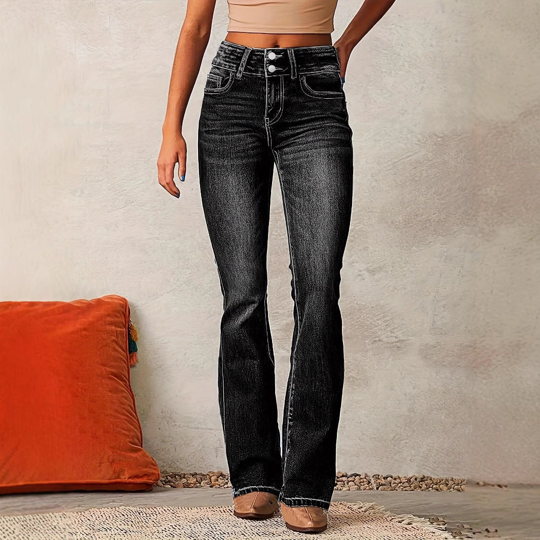 Women's Flared Jeans - High Waist and Stretchy