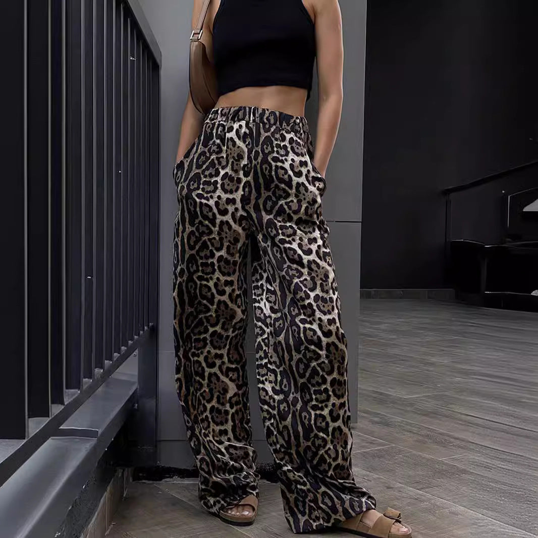 Damen Leoparden-Print-Hosen - Weite Passform Stil