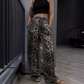 Damen Leoparden-Print-Hosen - Weite Passform Stil