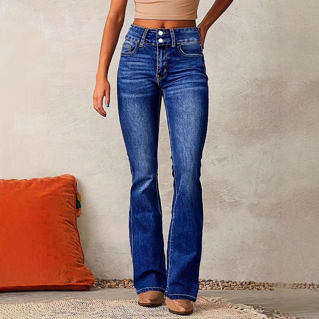 Women's Flared Jeans - High Waist and Stretchy