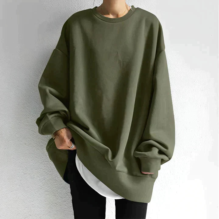 Women's Oversized Pullover Sweatshirt - Relaxed Fit with Crew Neckline