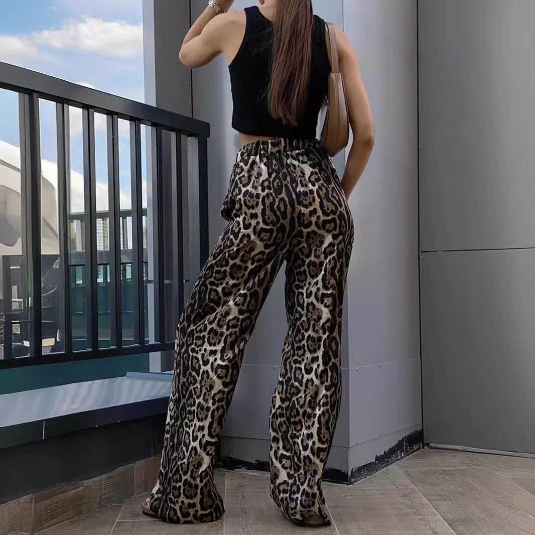 Damen Leoparden-Print-Hosen - Weite Passform Stil