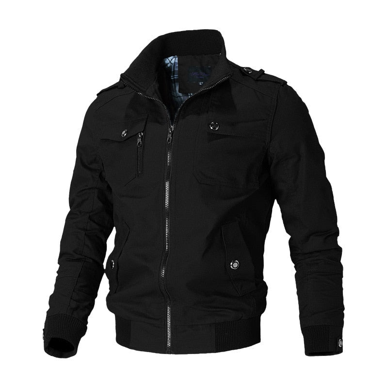 Men's Stand Collar Bomber Jacket - Zipper Outerwear