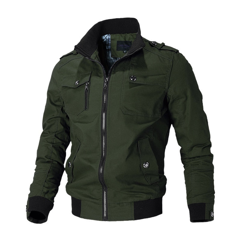 Men's Stand Collar Bomber Jacket - Zipper Outerwear