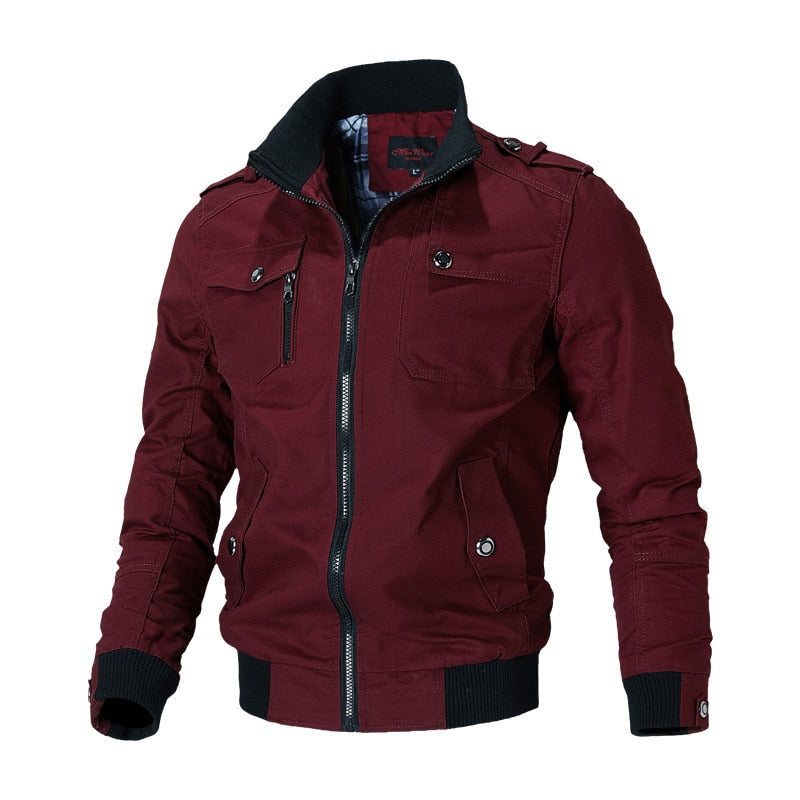 Men's Stand Collar Bomber Jacket - Zipper Outerwear