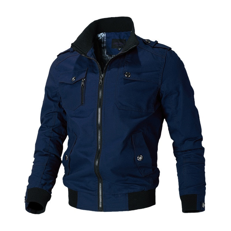 Men's Stand Collar Bomber Jacket - Zipper Outerwear