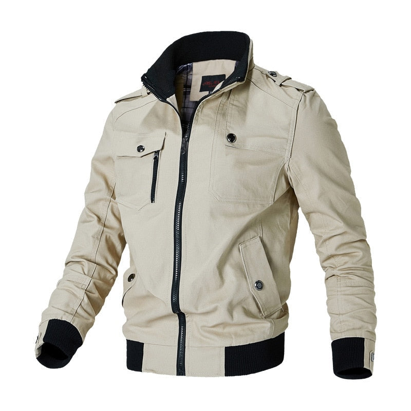 Men's Stand Collar Bomber Jacket - Zipper Outerwear