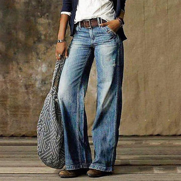 Damen Jeans mit Weitem Bein  - Ausgefranst & Entspannte Passform